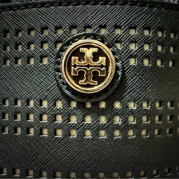 Vintage Tory Burch tote bag crossbody purse Black Satchel with Gold Accents - Picture 4 of 17